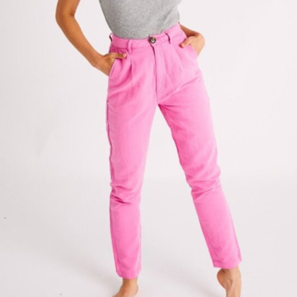 Rolla's Horizon Cotton Linen Pants in Hot Pink Pleated